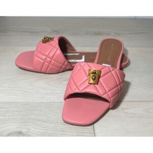 Kurt Geiger Pink Quilted Slide Sandals with Gold Accent